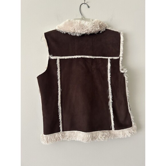 Vintage Y2K Faded Glory Faux Shearling Suede Zip Vest Sherpa Lined Size Medium - Picture 2 of 8